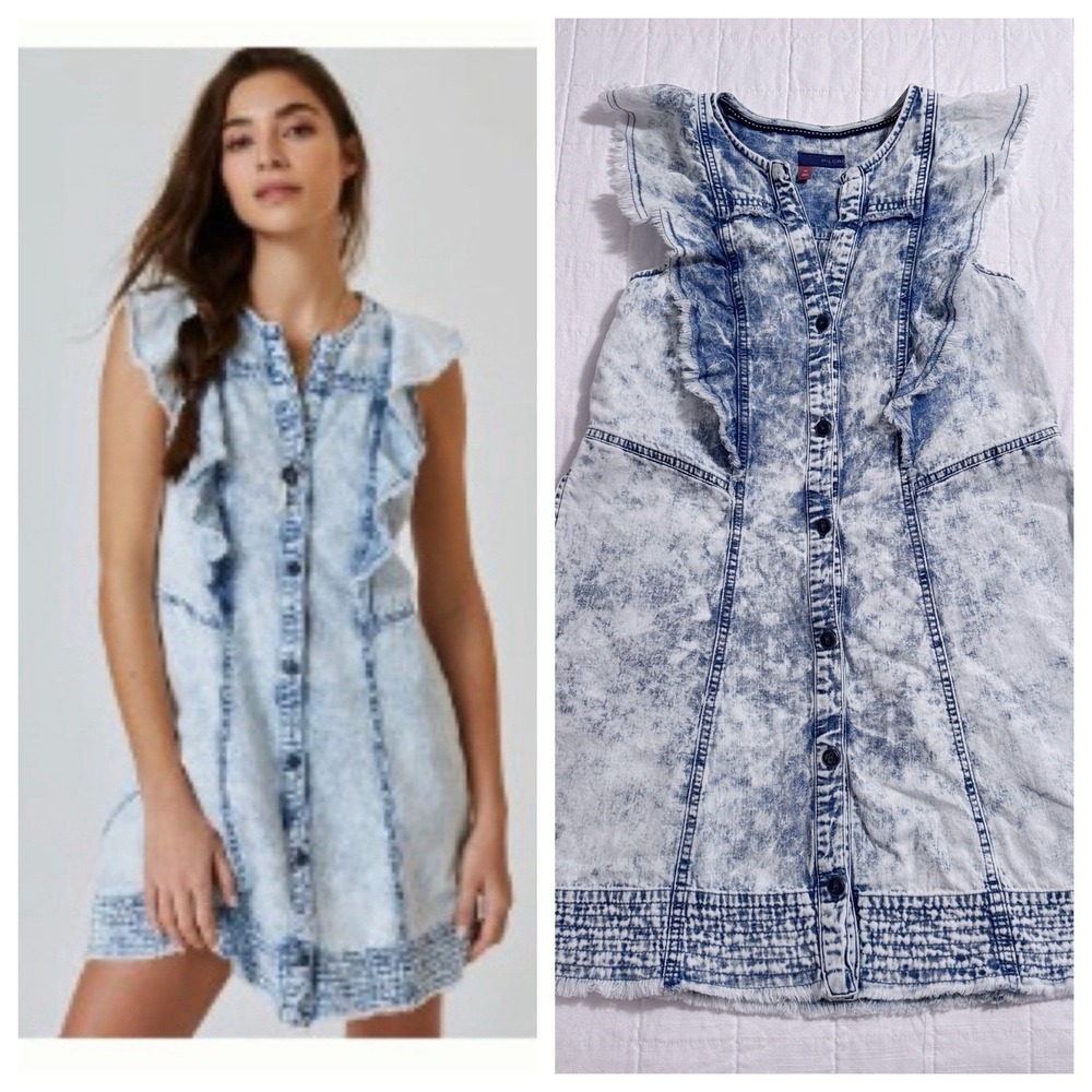 Anthropologie Pilcro Button‎ Front Blue Acid Wash Mini Dress | Size XS